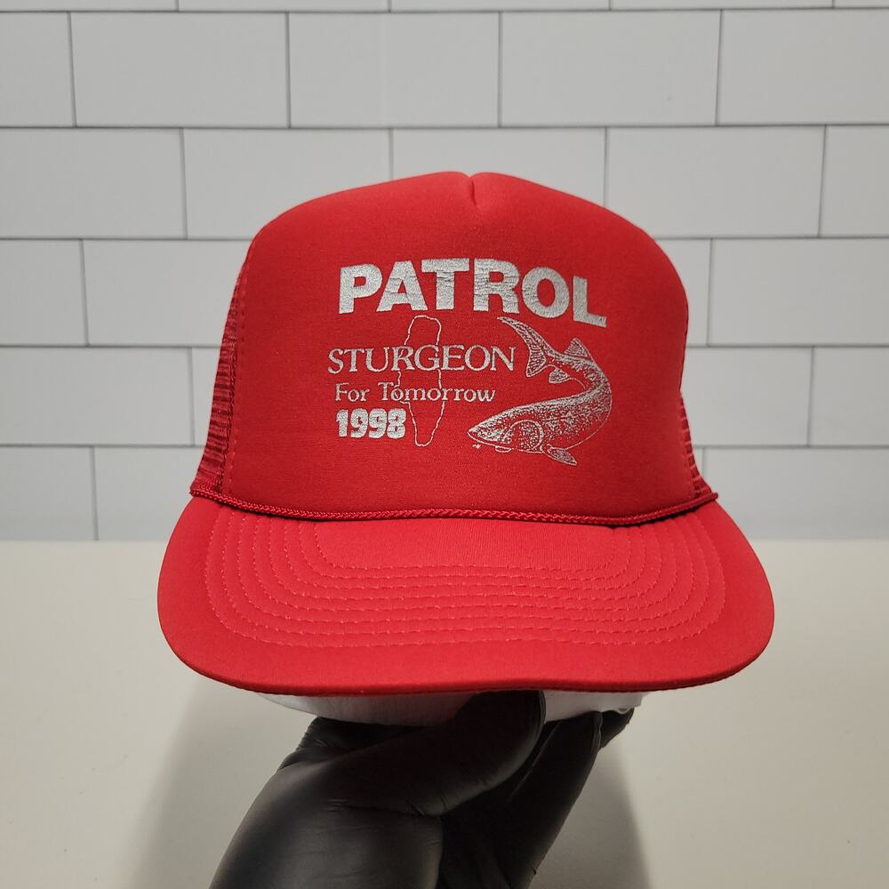 Vintage 1998 Sturgeon Patrol Trucker Hat Red Snapback Fishing Fish Cap